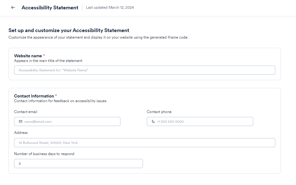 Screenshot of customize accessibility statement